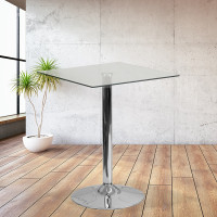 Flash Furniture CH-4-GG 23.75" Square Glass Table with 30"H Chrome Base